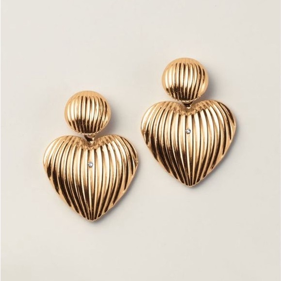 SJA Jewelry - Rippled Heart Drop Gold Tone Earrings
